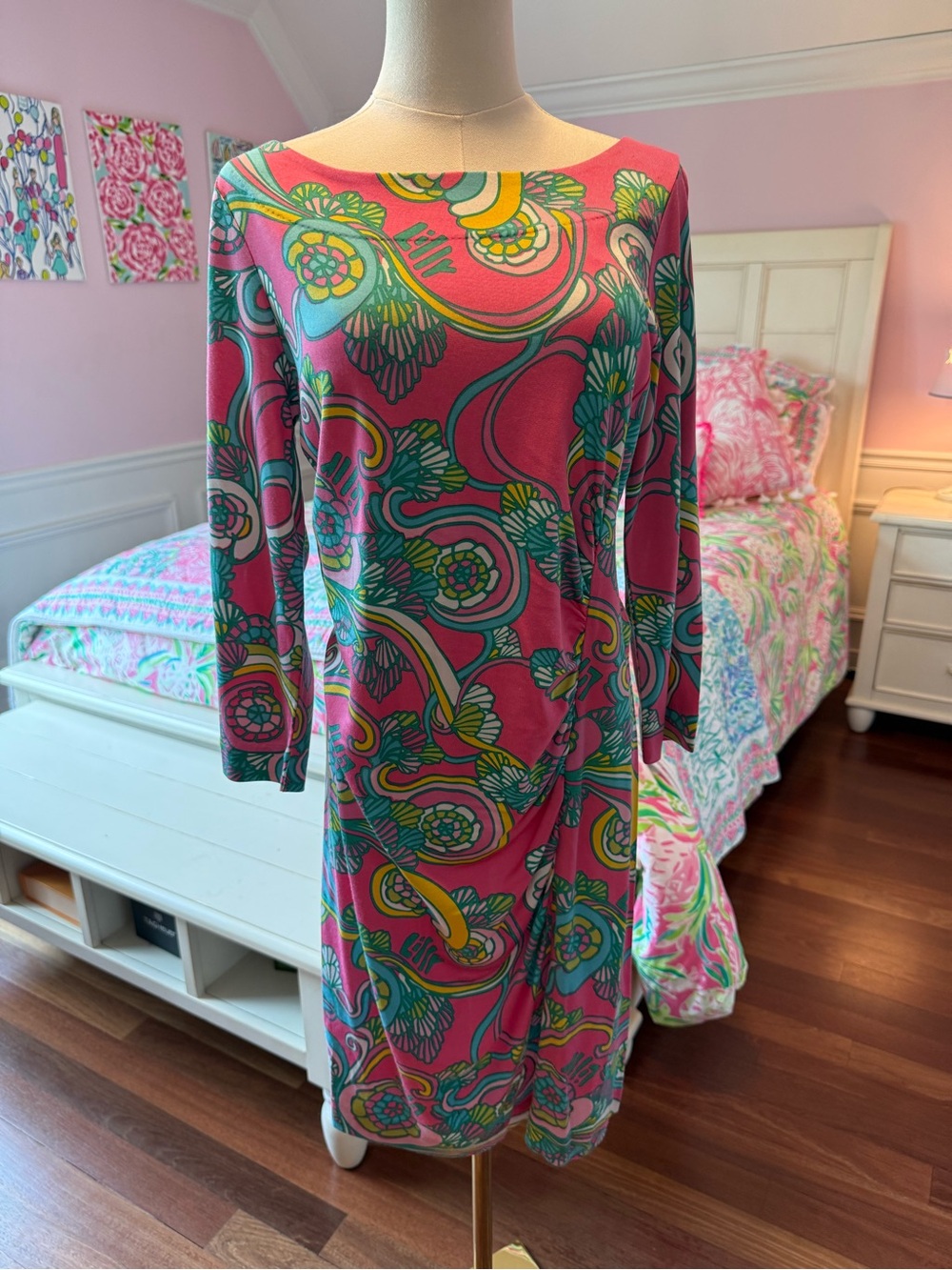 Lilly Pulitzer Pink Multicolor Floral Long-Sleeve Dress
